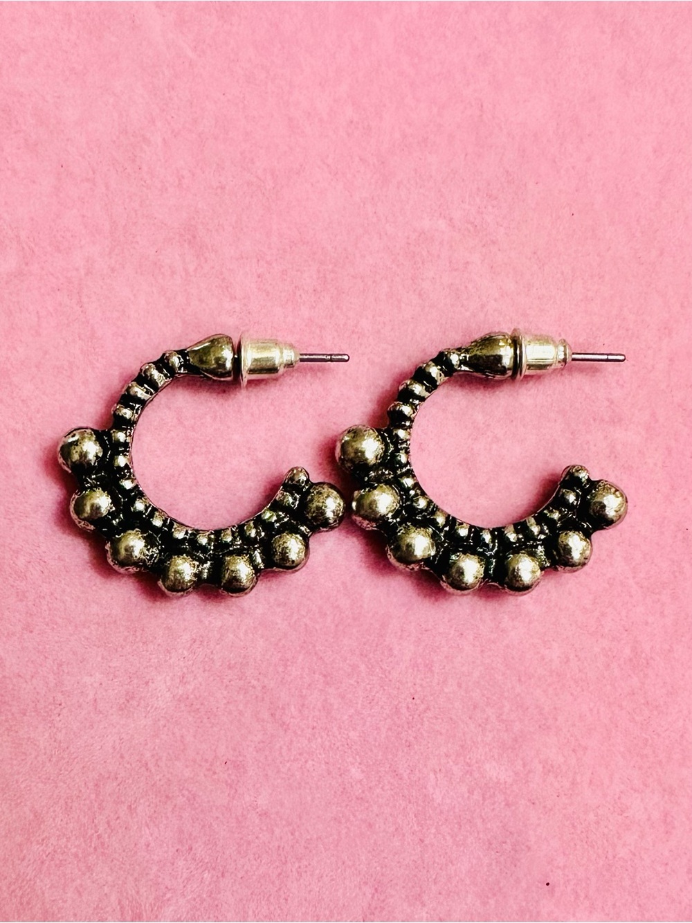 Silver Tone Beaded Hoop Earrings